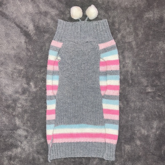 Striped Dog Sweater Gray Pink Cream Blue M - Picture 4 of 6
